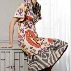 Anthropologie C. Keer Persian Moon Midi Dress Small Multicolor Patterned Ikat